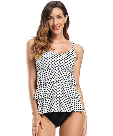 Sets Women's Tiered Ruffle Tankini Set Flounce Two Pieces Swimwear Bathing Suit - Polka Dot - CK1929QZ53E