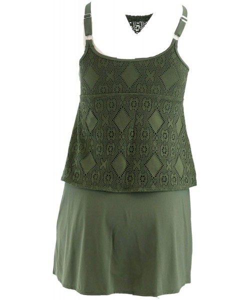 Tankinis Beach Lace High Neck Tankini Skirt A350350 - Dark Olive - CE190L894K9