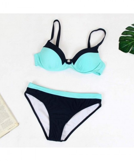 Sets Women's Padded Push-up Bra Bikini Set Spaghetti Strap Bikini Low Waist Brief Light Blue - CR18QAEMLU6