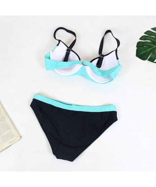 Sets Women's Padded Push-up Bra Bikini Set Spaghetti Strap Bikini Low Waist Brief Light Blue - CR18QAEMLU6