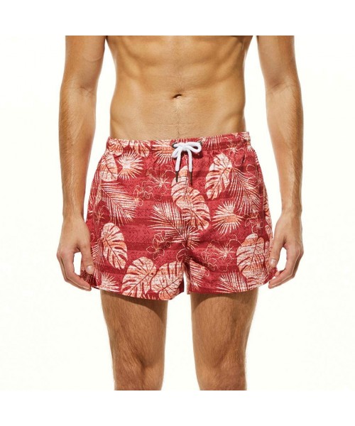 Racing Mens Fashion Floral Drawstring Swim Trunks Outdoor Elastic Waist Slim Fit Beach Shorts Quick Dry Bathing Suits - Red 3...