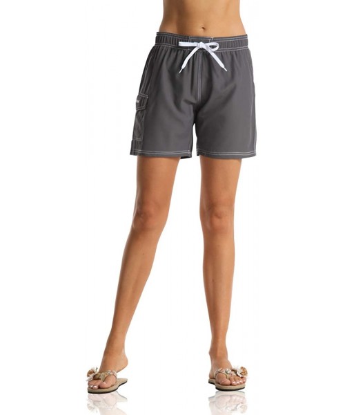 Board Shorts Women's Swim Trunks Quick Dry Solid Summer Beach Shorts Mesh Lining - Gray - CC192KU9NLQ