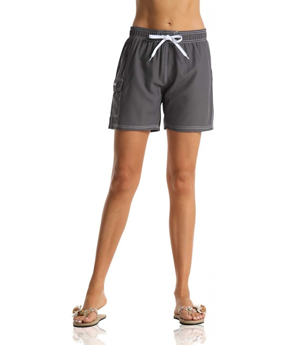 Board Shorts Women's Swim Trunks Quick Dry Solid Summer Beach Shorts Mesh Lining - Gray - CC192KU9NLQ