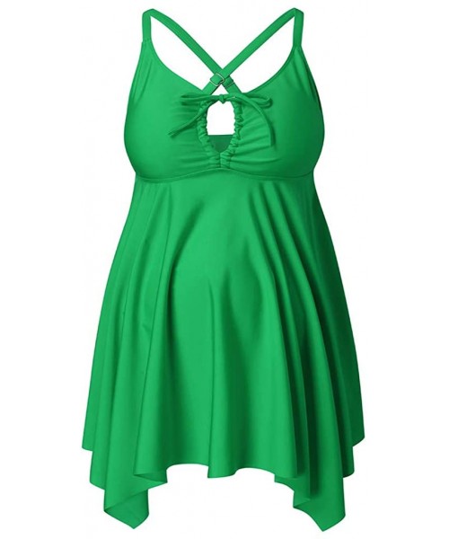 Racing Swimming Suit for Women Pregnant Two Piece Set of Solid Color Cross Strap Maternity Swimsuit Skirt - Green - C5197KUAZAI