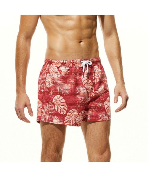 Racing Mens Fashion Floral Drawstring Swim Trunks Outdoor Elastic Waist Slim Fit Beach Shorts Quick Dry Bathing Suits - Red 3...