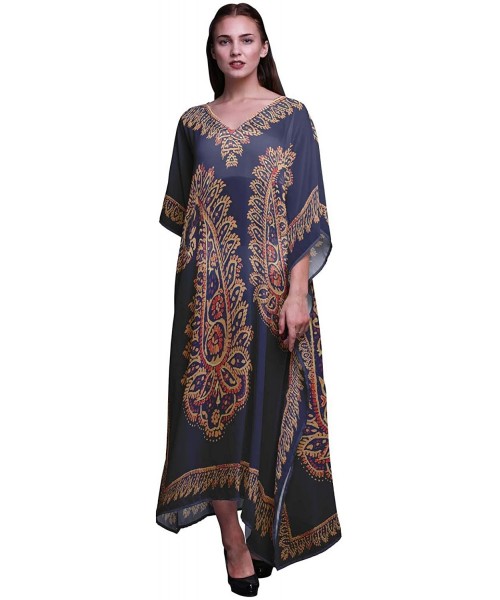 Cover-Ups Floral & Paisley Ladies Plus Size Kaftan Summer Wear Beach Coverup Kimono Caftan - Navy Blue - CV18NCN860X