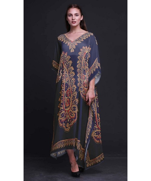 Cover-Ups Floral & Paisley Ladies Plus Size Kaftan Summer Wear Beach Coverup Kimono Caftan - Navy Blue - CV18NCN860X