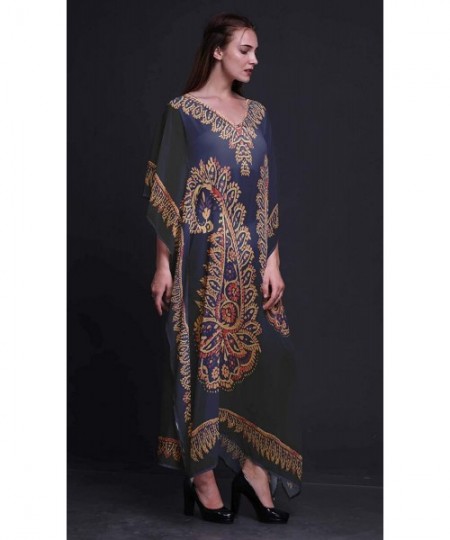 Cover-Ups Floral & Paisley Ladies Plus Size Kaftan Summer Wear Beach Coverup Kimono Caftan - Navy Blue - CV18NCN860X