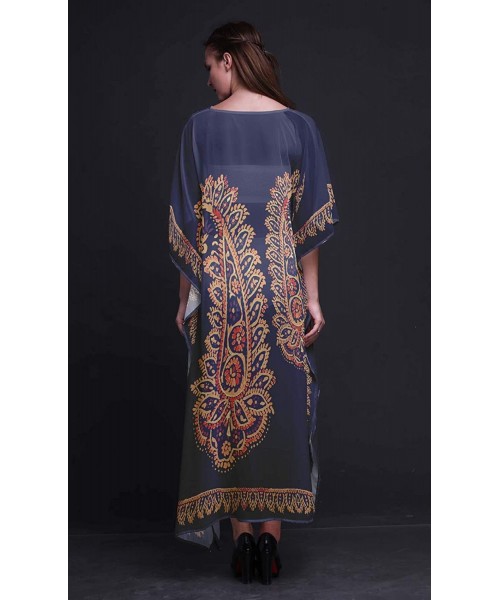 Cover-Ups Floral & Paisley Ladies Plus Size Kaftan Summer Wear Beach Coverup Kimono Caftan - Navy Blue - CV18NCN860X