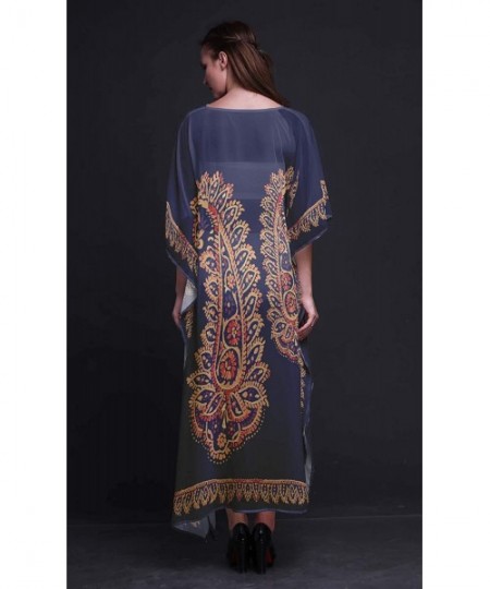 Cover-Ups Floral & Paisley Ladies Plus Size Kaftan Summer Wear Beach Coverup Kimono Caftan - Navy Blue - CV18NCN860X