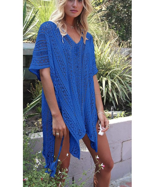 Cover-Ups Beach Swimsuit for Women Sleeve Coverups Bikini Cover Up Net - Slit Blue - CL19CZHREYR