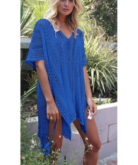 Cover-Ups Beach Swimsuit for Women Sleeve Coverups Bikini Cover Up Net - Slit Blue - CL19CZHREYR