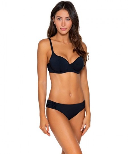 Bottoms Women's Femme Fatal Shirred Side Bikini Bottom Swimsuit - Black - C3114GL4ZZH