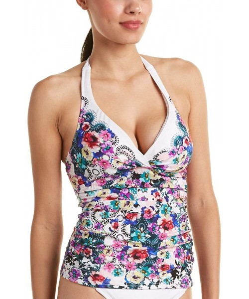 Tops Women's Twist Front Halter V-Neck Tankini Top Swimsuit - Fuji Multi - CW126MGU0Y3