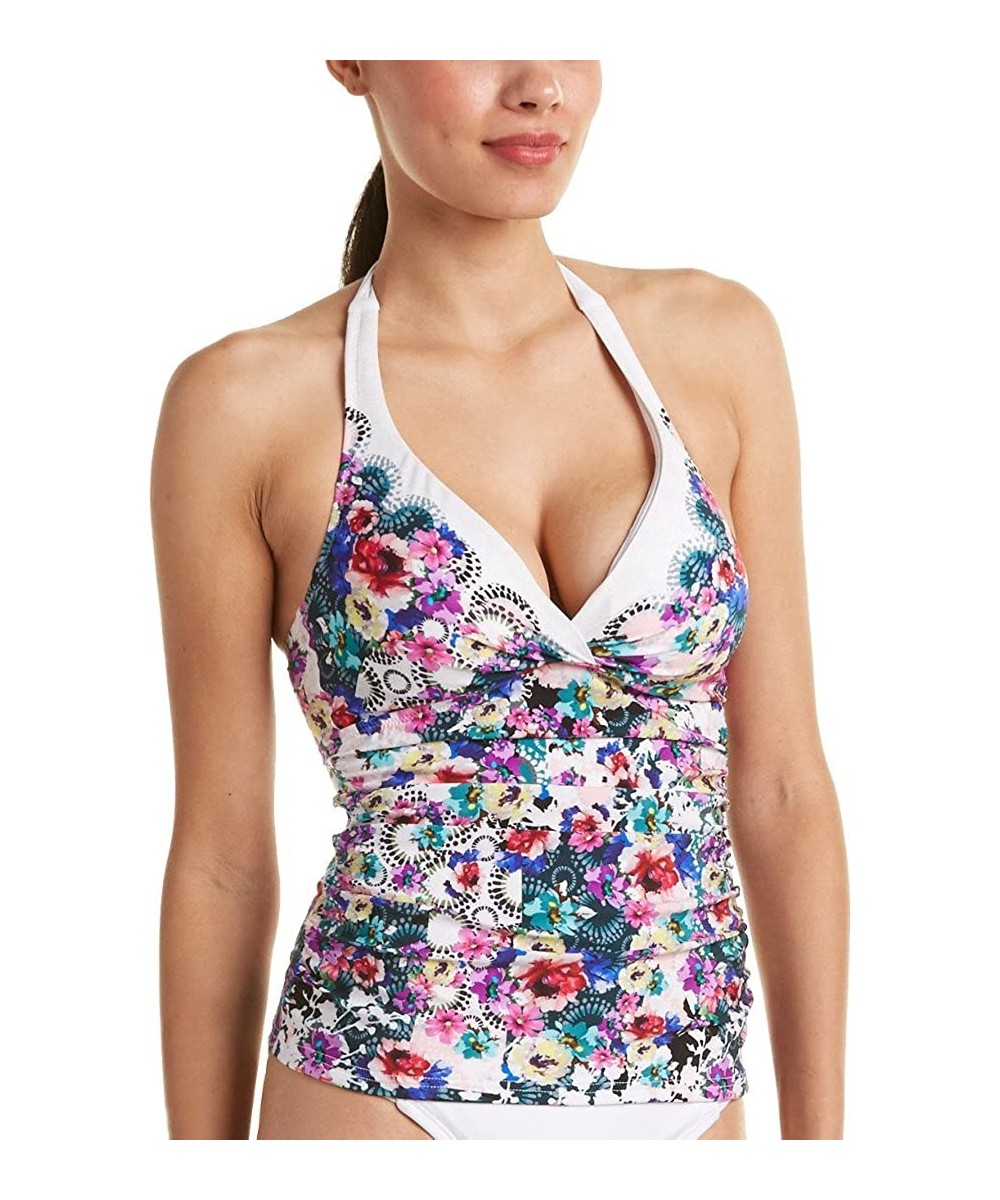 Tops Women's Twist Front Halter V-Neck Tankini Top Swimsuit - Fuji Multi - CW126MGU0Y3