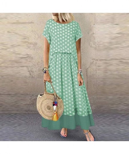 Bottoms Women Plus Size Bohemian O-Neck Floral Print Vintage Sleeveless Long Maxi Dress - G-green - CT18W92QCGC