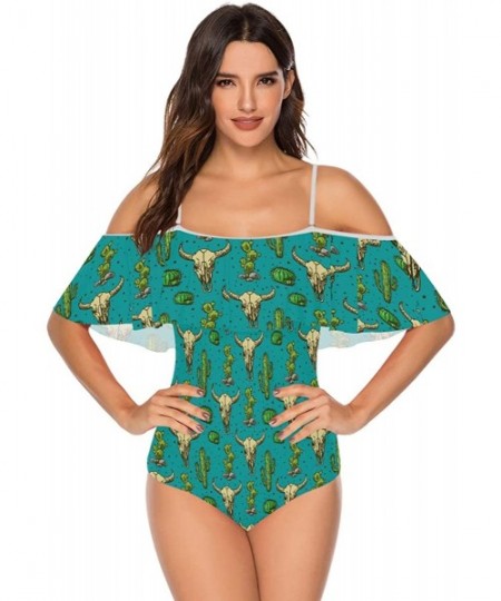 One-Pieces Angelfish Triggerfish Women One Piece Flounce Swimsuit Off Shoulder Bikini - Cactus and Skull of Bull - CX18UA5LTSI