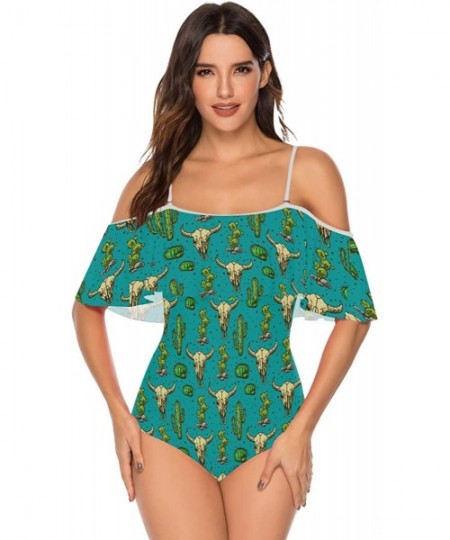 One-Pieces Angelfish Triggerfish Women One Piece Flounce Swimsuit Off Shoulder Bikini - Cactus and Skull of Bull - CX18UA5LTSI