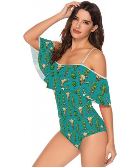 One-Pieces Angelfish Triggerfish Women One Piece Flounce Swimsuit Off Shoulder Bikini - Cactus and Skull of Bull - CX18UA5LTSI