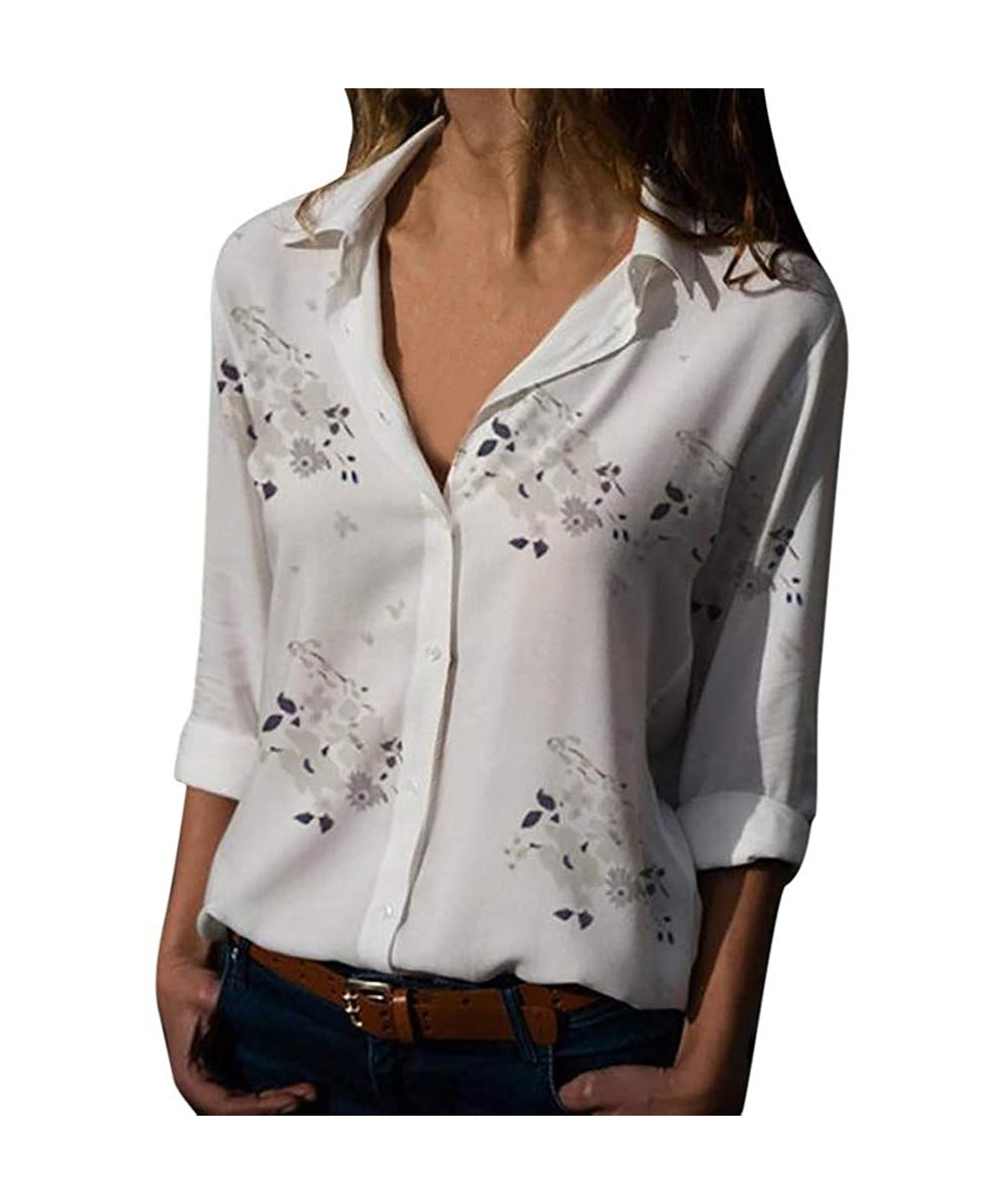 Racing Blouse For Women Loose Print Button Blouse Pullover Tops Shirt - 1 - White - CI18T9HQ9WC