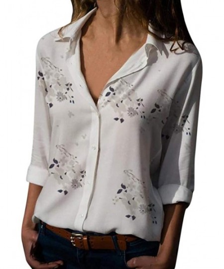 Racing Blouse For Women Loose Print Button Blouse Pullover Tops Shirt - 1 - White - CI18T9HQ9WC