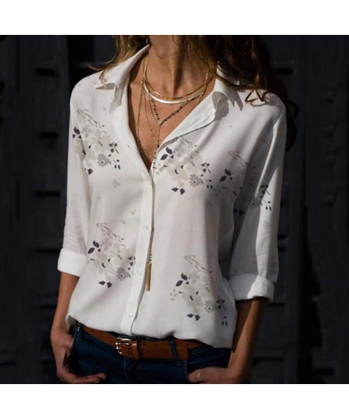 Racing Blouse For Women Loose Print Button Blouse Pullover Tops Shirt - 1 - White - CI18T9HQ9WC