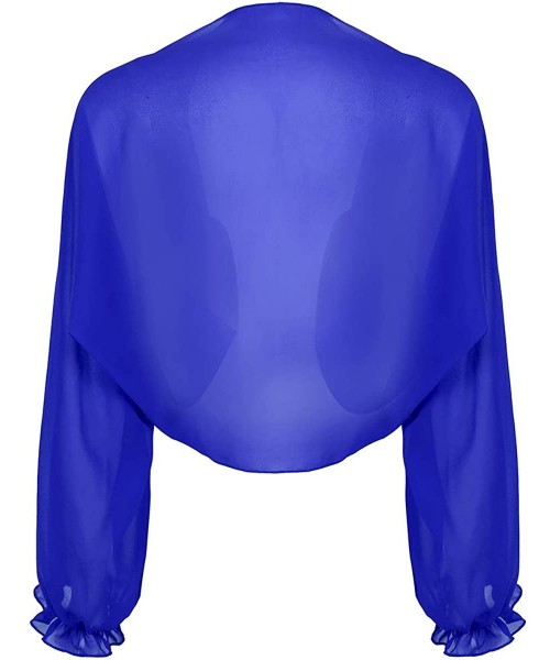 Cover-Ups Women's Sheer Chiffon Solid Long Sleeve Beach Shawl Cover Ups Cardigan - Blue - CP18R5ONWRT