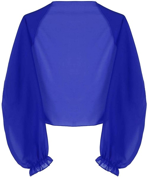 Cover-Ups Women's Sheer Chiffon Solid Long Sleeve Beach Shawl Cover Ups Cardigan - Blue - CP18R5ONWRT