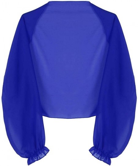 Cover-Ups Women's Sheer Chiffon Solid Long Sleeve Beach Shawl Cover Ups Cardigan - Blue - CP18R5ONWRT