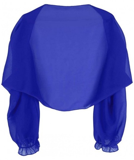 Cover-Ups Women's Sheer Chiffon Solid Long Sleeve Beach Shawl Cover Ups Cardigan - Blue - CP18R5ONWRT