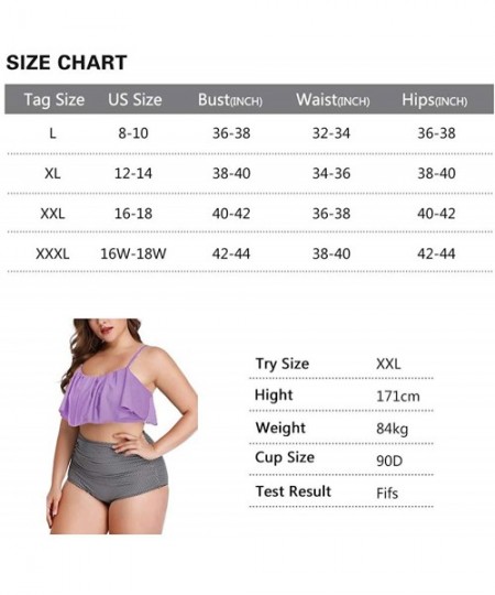 Sets Women Plus Size Flounce Bikini High Waist Ruffled Tummy Control Two Piece Swimwear - Purple - CQ18SO43NZ3