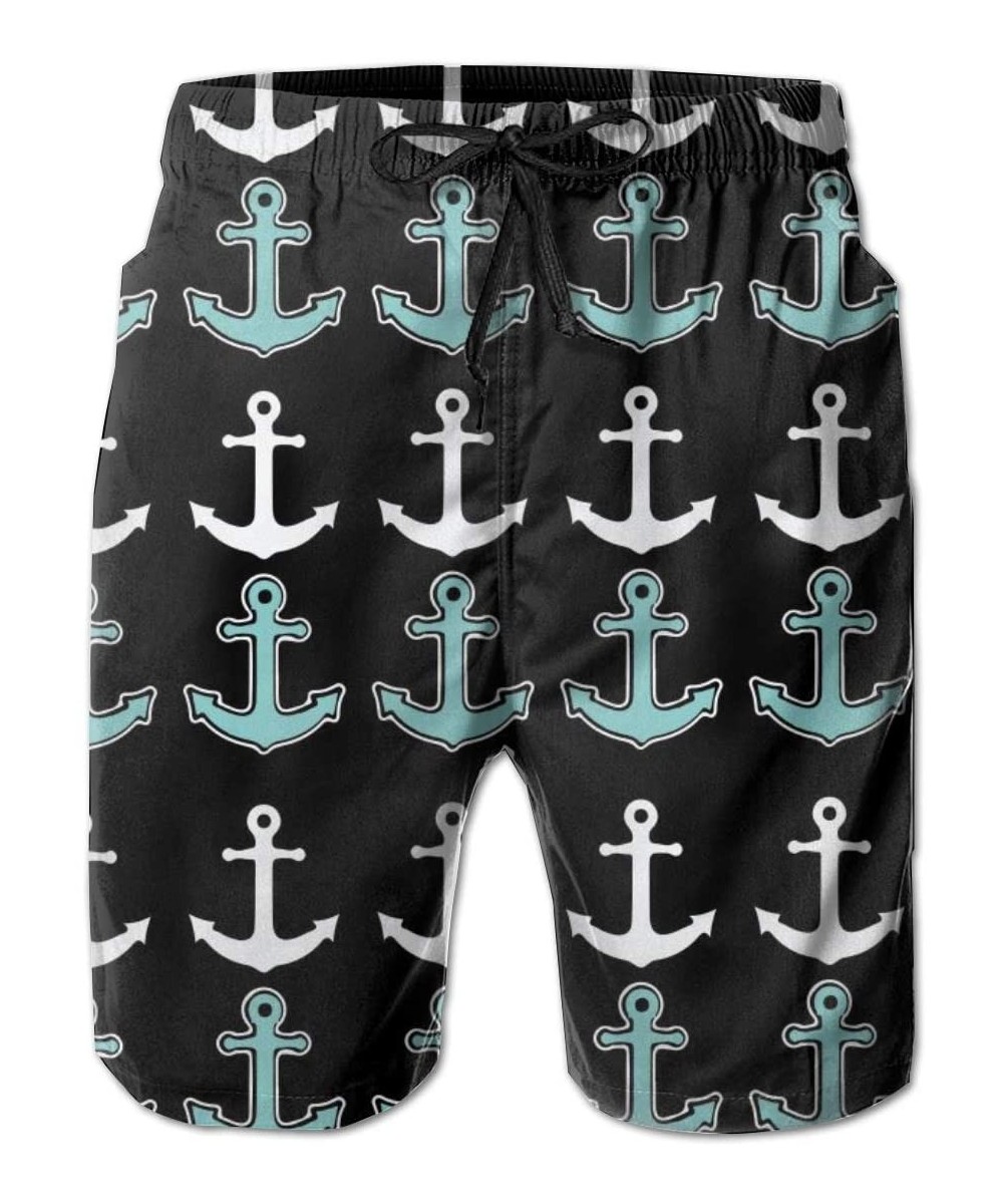 Board Shorts Mens Swim Trunks Quick Dry Beach Shorts Board Shorts Swimwear Bathing Suits with Pockets (New Nautical Anchor Pa...