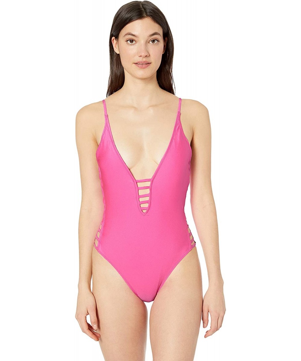 One-Pieces Women's Monokini Strappy One Piece Swimsuit Bathing Suit V Bikini - Hot Pink - CI18NNA20GI