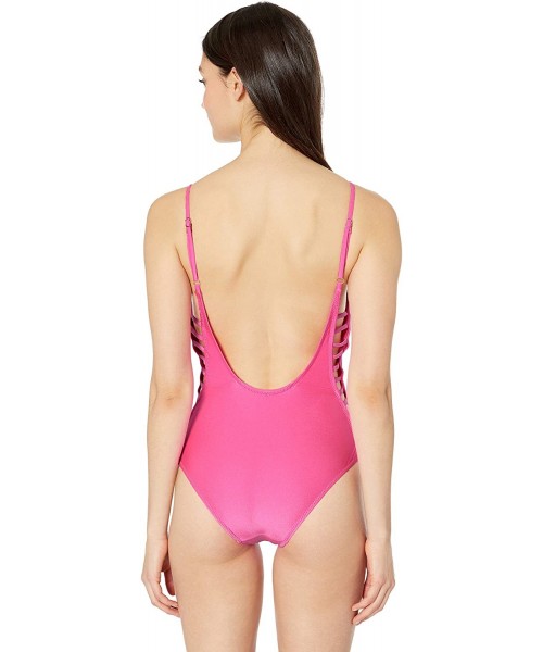 One-Pieces Women's Monokini Strappy One Piece Swimsuit Bathing Suit V Bikini - Hot Pink - CI18NNA20GI