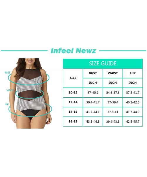 One-Pieces Women Plus Size Swimwear high Waisted Swimsuit Tummy Control Bikini Tankini(FBA) - Gray White Stripe One Piece - C...