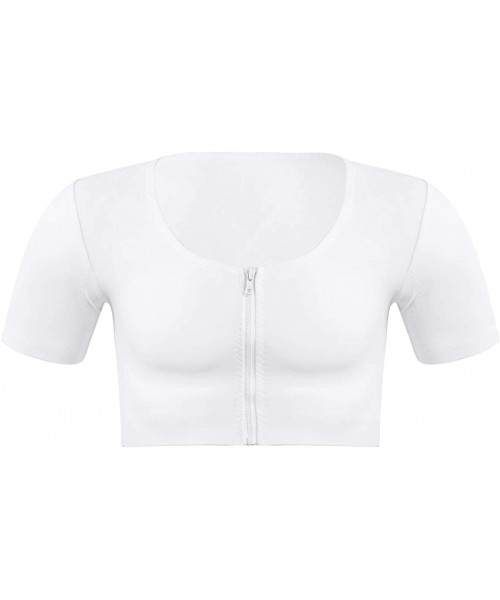 Rash Guards Men's Compression Short Sleeve Crop Top Body Shaper Vest Tee Hide Moobs Chest Binder Shaper - White - C11905WXGUK