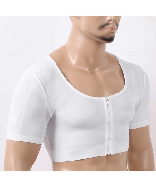 Rash Guards Men's Compression Short Sleeve Crop Top Body Shaper Vest Tee Hide Moobs Chest Binder Shaper - White - C11905WXGUK