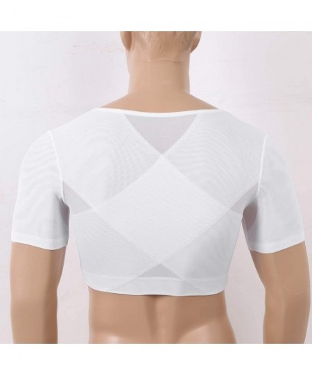 Rash Guards Men's Compression Short Sleeve Crop Top Body Shaper Vest Tee Hide Moobs Chest Binder Shaper - White - C11905WXGUK