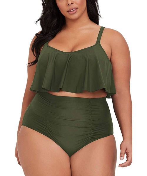 Sets Women's 2 Piece Plus Size High Waisted Swimsuit Bathing Suit - Army Green - CZ194ZYIL22