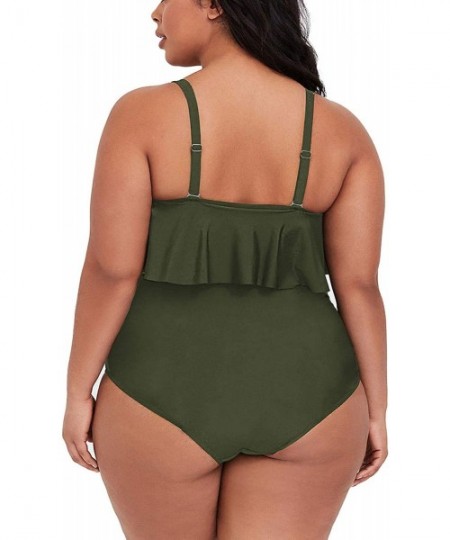 Sets Women's 2 Piece Plus Size High Waisted Swimsuit Bathing Suit - Army Green - CZ194ZYIL22