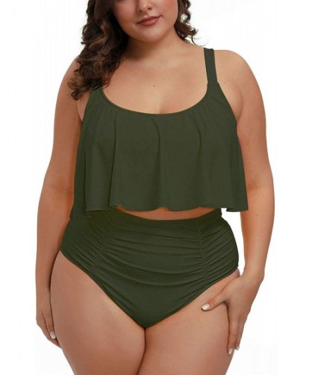 Sets Women's 2 Piece Plus Size High Waisted Swimsuit Bathing Suit - Army Green - CZ194ZYIL22