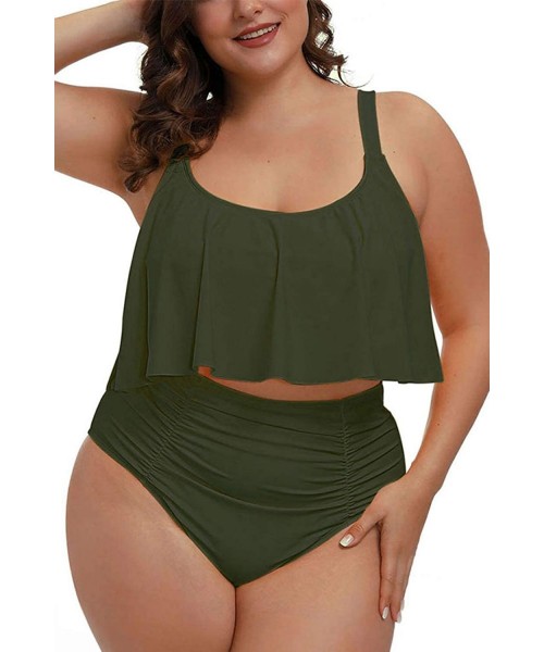 Sets Women's 2 Piece Plus Size High Waisted Swimsuit Bathing Suit - Army Green - CZ194ZYIL22