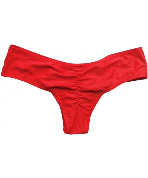 Tankinis Women's Brazilian Bikini Thong Back Ruched Bottom Cheeky T-Back Swimwear - Red - CT182KQ2EDM