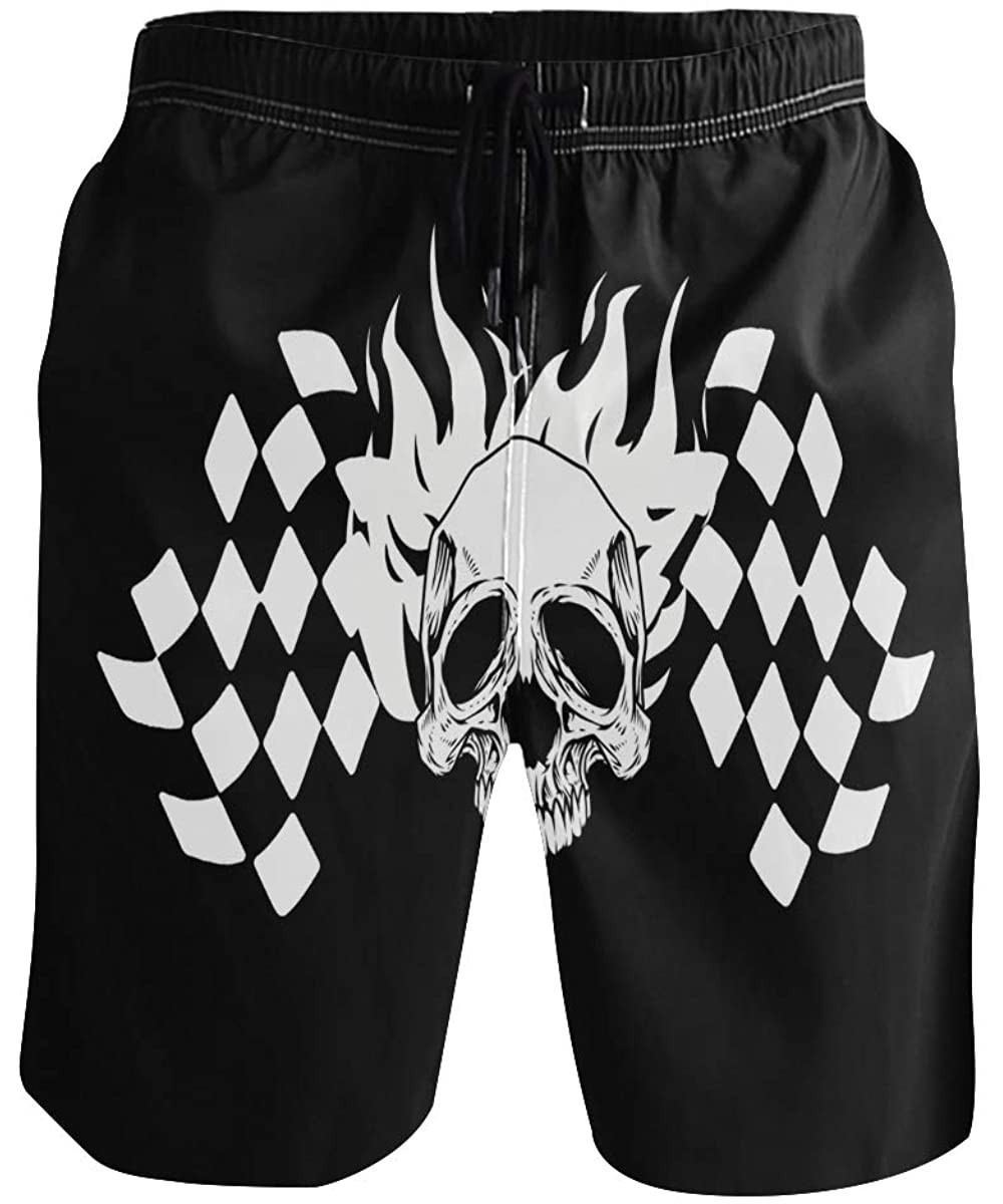 Trunks Mens Surfing Shorts The Flag of Trinidad and Tobago Swim Trunks Shorts - Skull Checkered Flag - CF18XMSE5AA