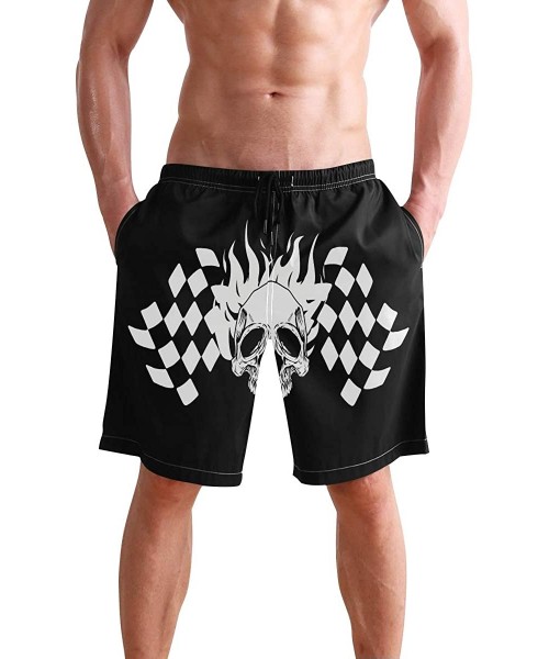 Trunks Mens Surfing Shorts The Flag of Trinidad and Tobago Swim Trunks Shorts - Skull Checkered Flag - CF18XMSE5AA