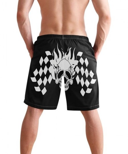 Trunks Mens Surfing Shorts The Flag of Trinidad and Tobago Swim Trunks Shorts - Skull Checkered Flag - CF18XMSE5AA