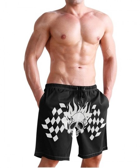 Trunks Mens Surfing Shorts The Flag of Trinidad and Tobago Swim Trunks Shorts - Skull Checkered Flag - CF18XMSE5AA