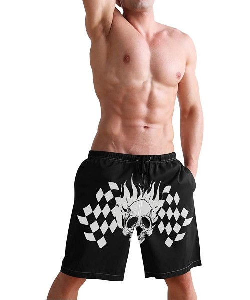 Trunks Mens Surfing Shorts The Flag of Trinidad and Tobago Swim Trunks Shorts - Skull Checkered Flag - CF18XMSE5AA