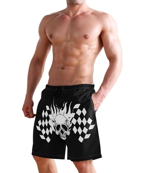 Trunks Mens Surfing Shorts The Flag of Trinidad and Tobago Swim Trunks Shorts - Skull Checkered Flag - CF18XMSE5AA