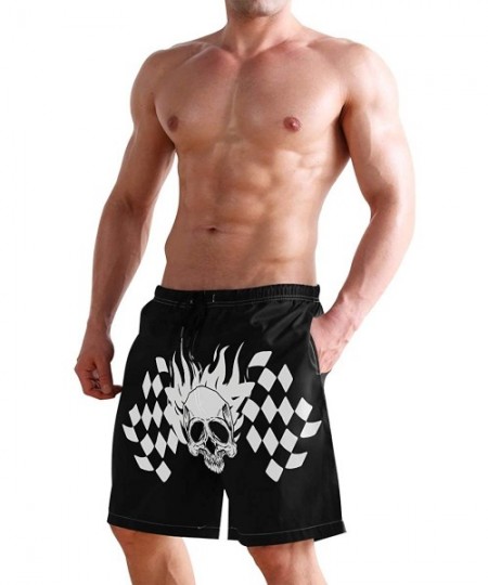 Trunks Mens Surfing Shorts The Flag of Trinidad and Tobago Swim Trunks Shorts - Skull Checkered Flag - CF18XMSE5AA